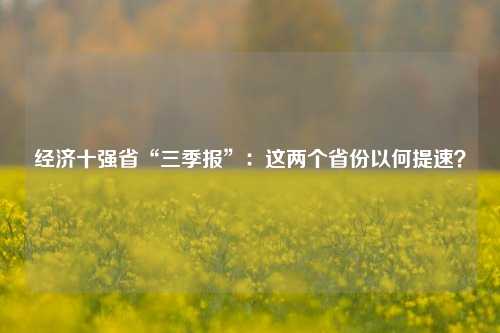 经济十强省“三季报”：这两个省份以何提速？