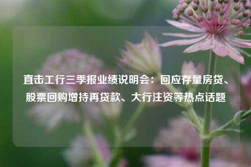 直击工行三季报业绩说明会：回应存量房贷、股票回购增持再贷款、大行注资等热点话题  第1张