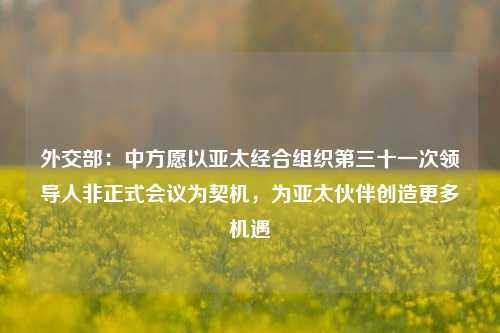 外交部：中方愿以亚太经合组织第三十一次领导人非正式会议为契机，为亚太伙伴创造更多机遇