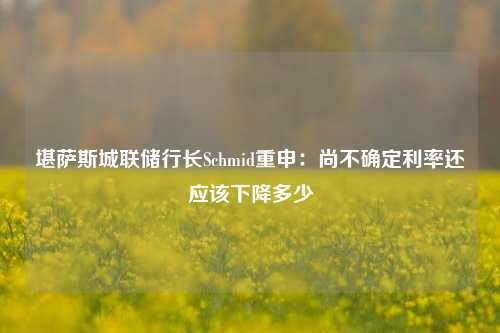 堪萨斯城联储行长Schmid重申：尚不确定利率还应该下降多少